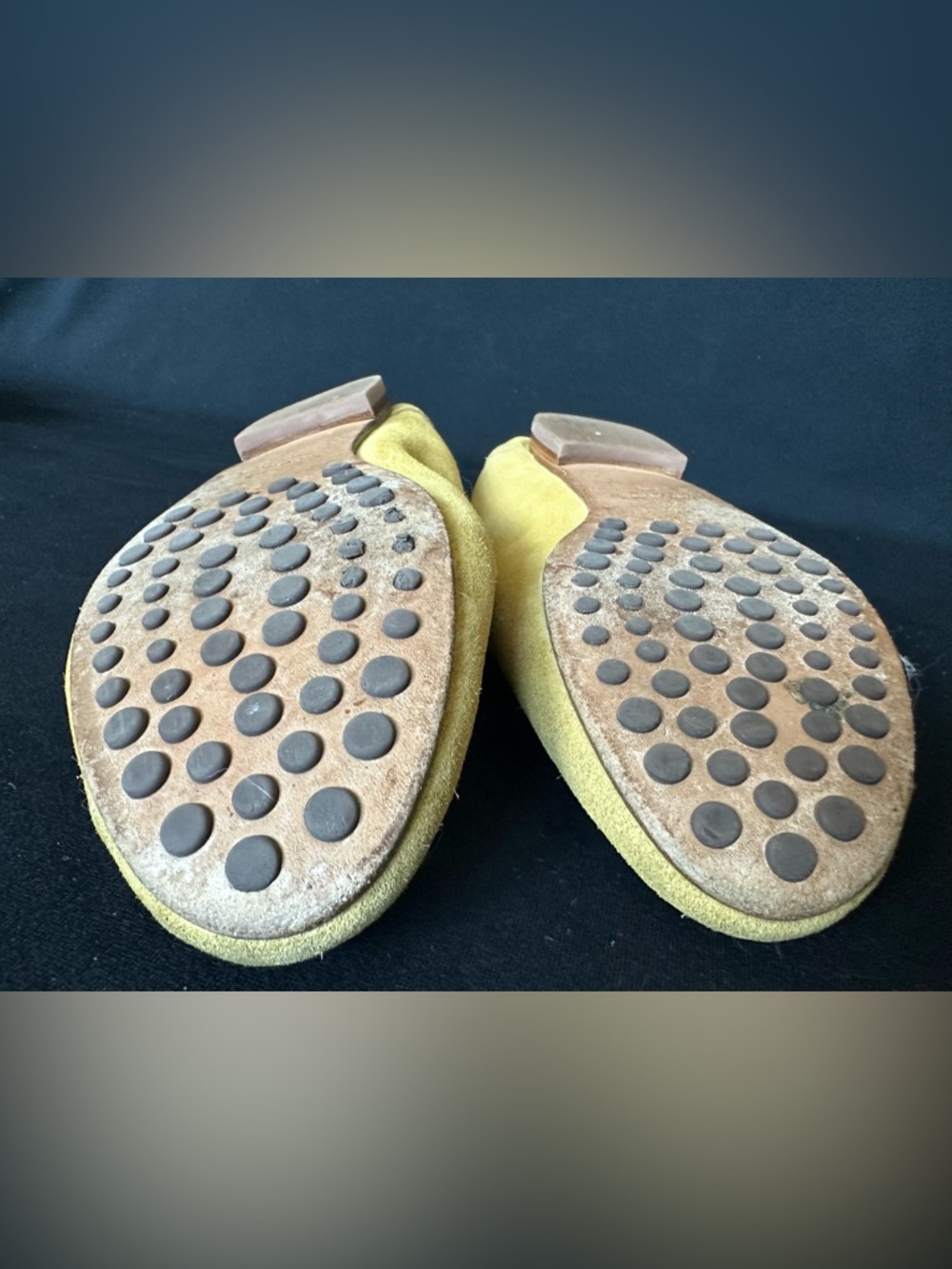 Tory Burch Mustard Yellow Suede Penny Loafers with Gold Emblem Ballet shoes 7.5 - Picture 12 of 16